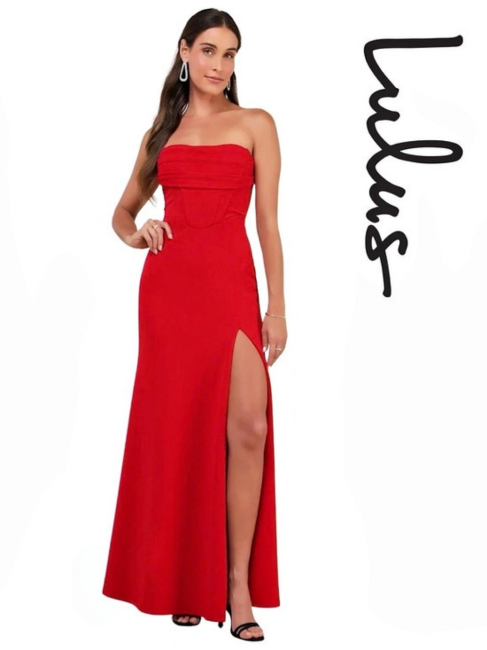 Lulus Marvelous Vision Red Strapless Bow Column Maxi Dress - XL